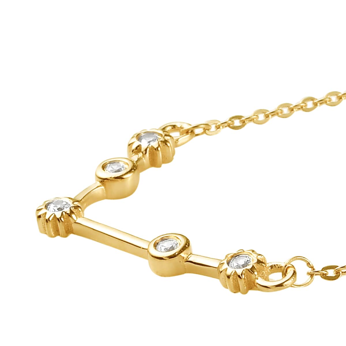 Natural White Zircon Aries Zodiac Necklace 18 Inches in Vermeil Yellow Gold Over Sterling Silver 0.15 ctw image number 3