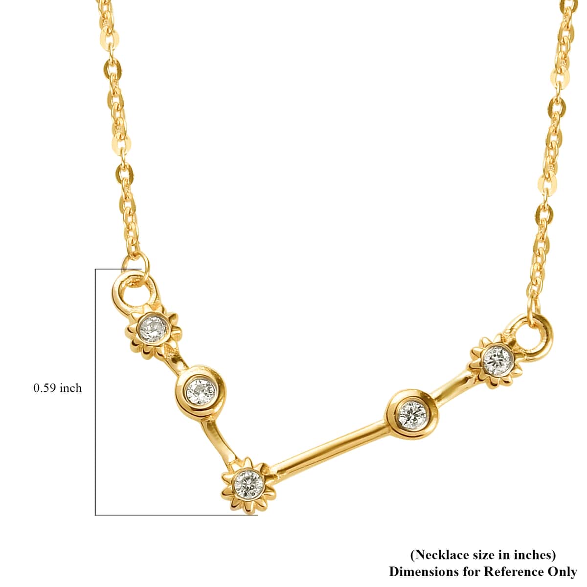 Natural White Zircon Aries Zodiac Necklace 18 Inches in Vermeil Yellow Gold Over Sterling Silver 0.15 ctw image number 5
