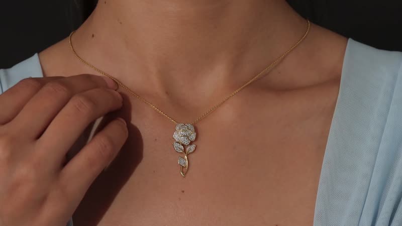 Diamond Accent Rose Pendant in 14K Yellow Gold Over Sterling Silver