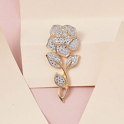 D'Joy Diamond Accent Rose Pendant without Chain in 14K Yellow Gold Over Sterling Silver