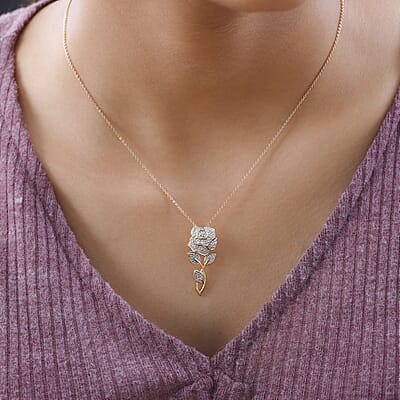 D'Joy Diamond Accent Rose Pendant without Chain in 14K Yellow Gold Over Sterling Silver
