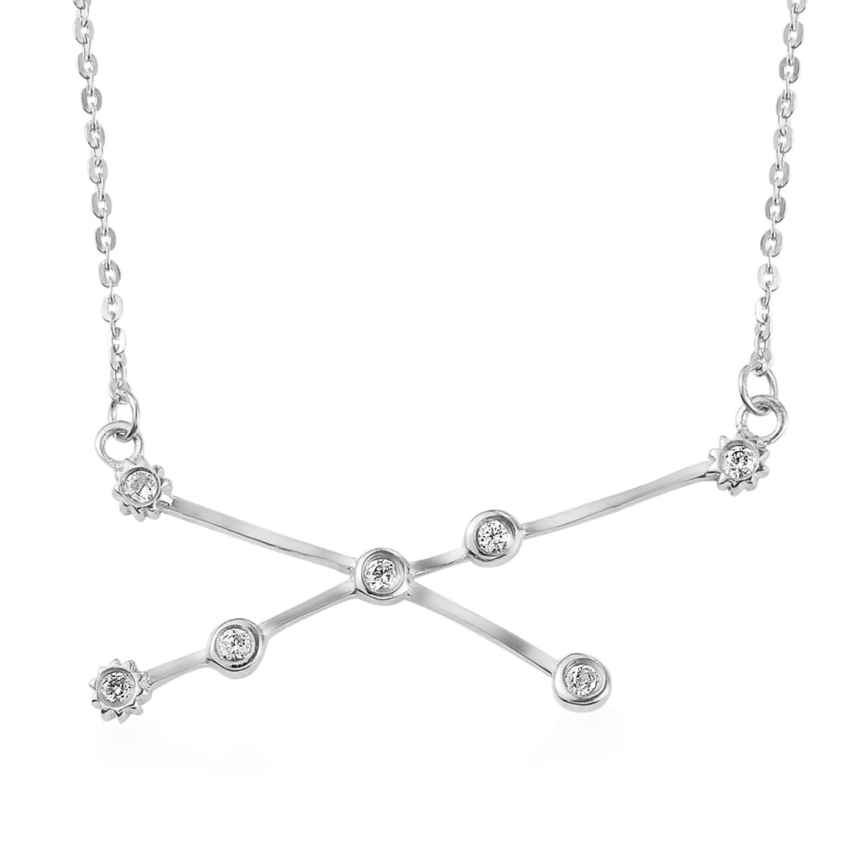 Natural White Zircon Taurus Zodiac Necklace 18 Inches in Platinum Over Sterling Silver 0.25 ctw image number 0