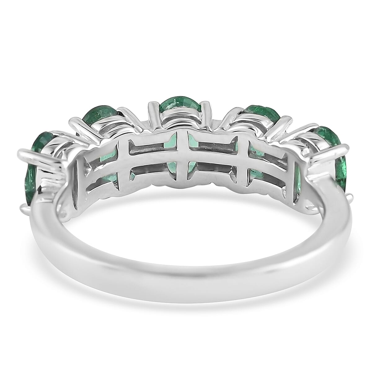 AAA Kagem Zambian Intense Green Emerald and Natural White Zircon Line Ring in Rhodium Over Sterling Silver (Size 7.0) 2.30 ctw image number 4