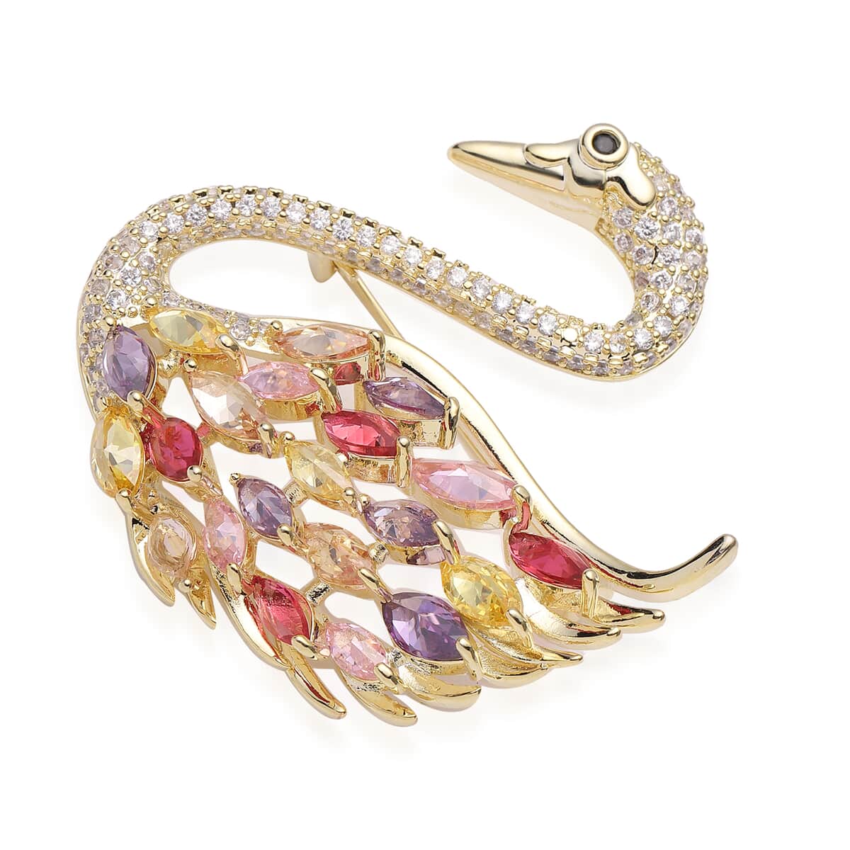 Dear Mom Jewelry Gift Set with Simulated Multi Color Diamond Swan Brooch in Goldtone 4.50 ctw image number 3