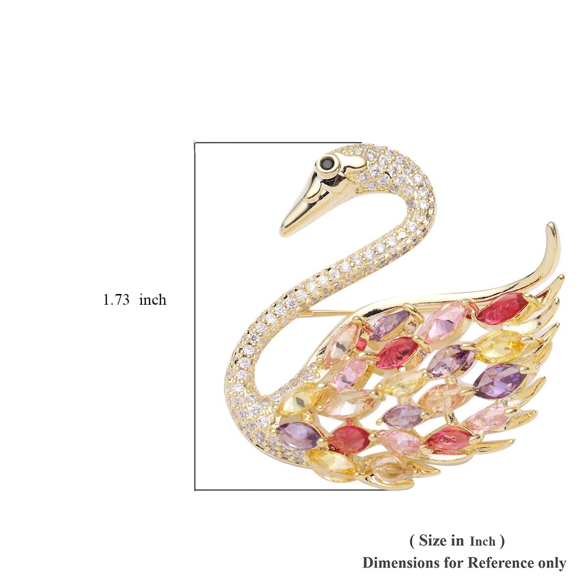 Dear Mom Jewelry Gift Set with Simulated Multi Color Diamond Swan Brooch in Goldtone 4.50 ctw image number 5