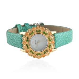 Genoa Jalisco Fire Opal, Chrome Diopside Miyota Japanese Movement Watch with Genuine Leather Strap (22mm) 1.25 ctw