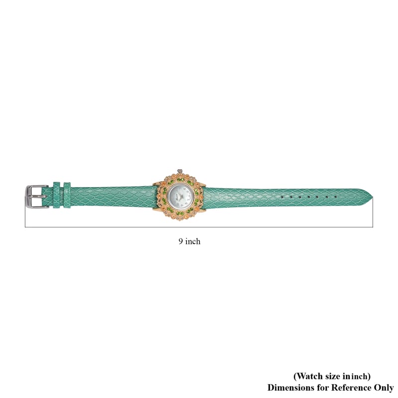 Genoa Jalisco Fire Opal, Chrome Diopside Miyota Japanese Movement Watch with Genuine Leather Strap (22mm) 1.25 ctw