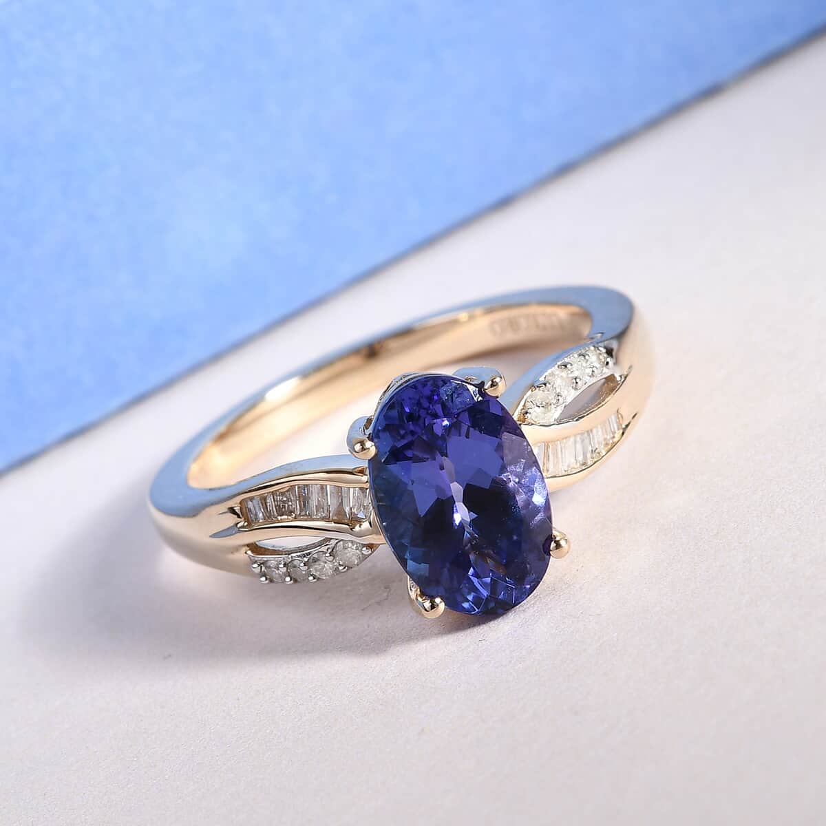 LUXORO 10K Yellow Gold AAA Tanzanite and Diamond Infinity Shank Ring (Size 9.0) 3 Grams 1.95 ctw image number 1