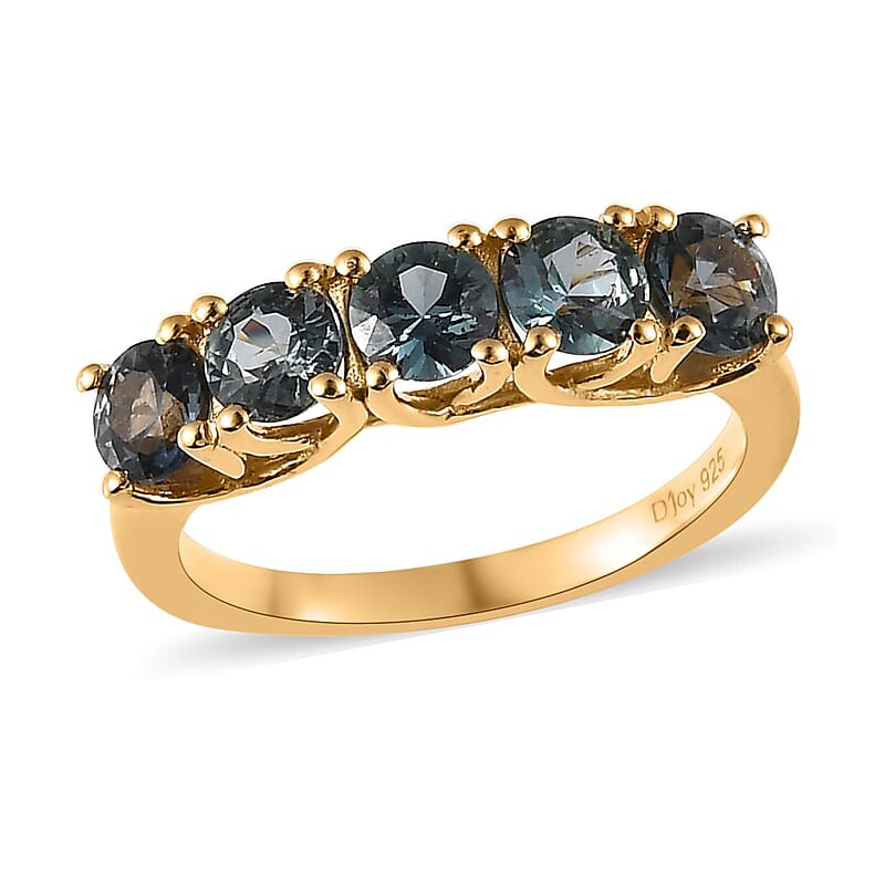 Parti Sapphire Ring ,Sapphire 5 Stone Ring , Half Eternity Band Ring ,Vermeil YG Over Sterling Silver Ring ,Wedding Band For Women 1.75 ctw (Size 10)