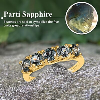 Parti Sapphire Ring ,Sapphire 5 Stone Ring , Half Eternity Band Ring ,Vermeil YG Over Sterling Silver Ring ,Wedding Band For Women 1.75 ctw (Size 10)