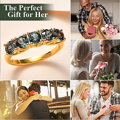 Parti Sapphire Ring ,Sapphire 5 Stone Ring , Half Eternity Band Ring ,Vermeil YG Over Sterling Silver Ring ,Wedding Band For Women 1.75 ctw (Size 10)