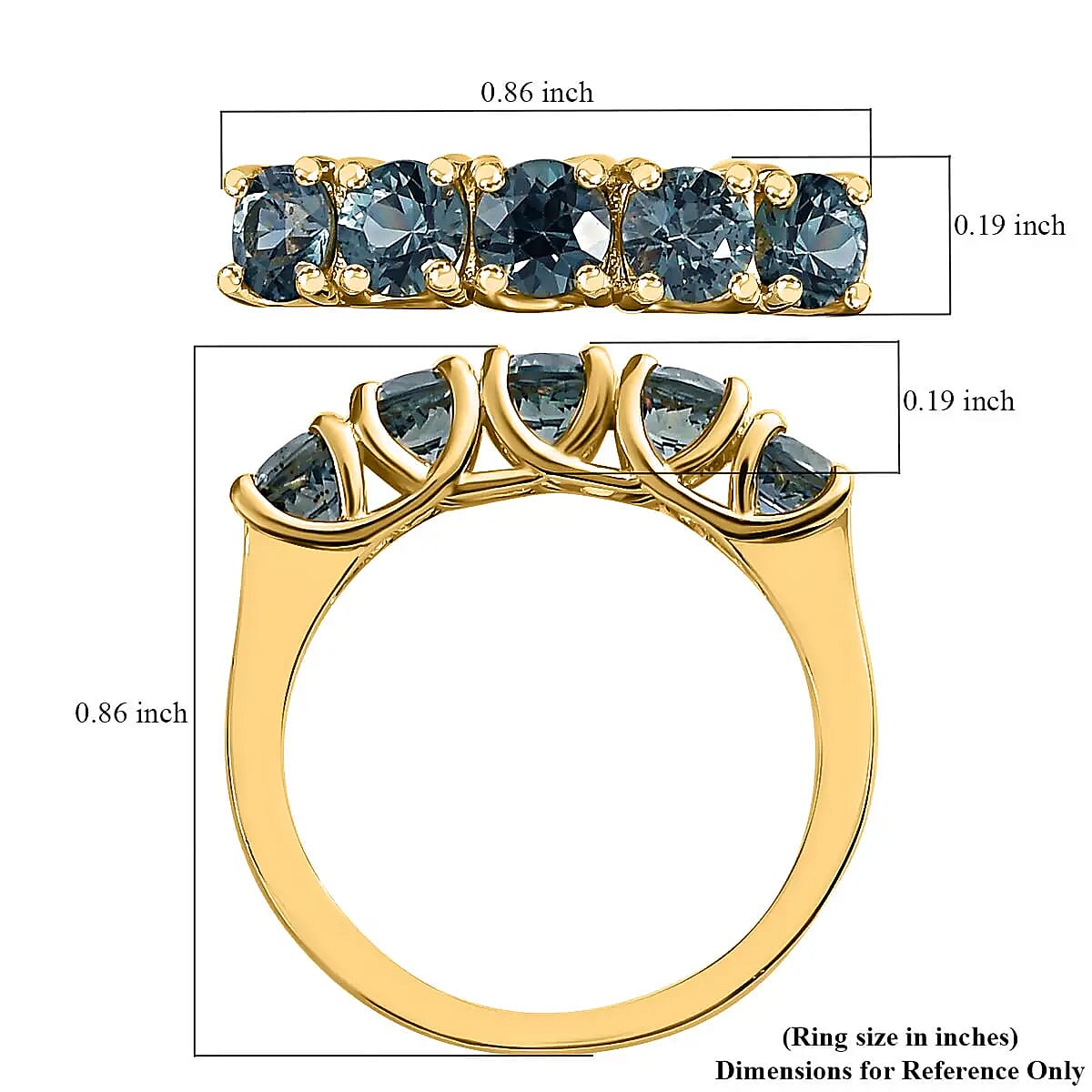 Parti Sapphire Ring ,Sapphire 5 Stone Ring , Half Eternity Band Ring ,Vermeil YG Over Sterling Silver Ring ,Wedding Band For Women 1.75 ctw (Size 10)