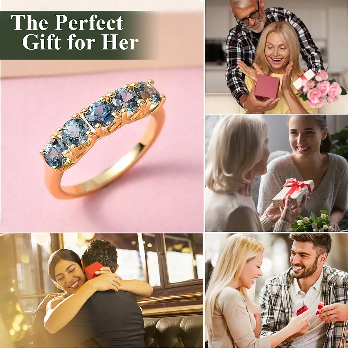 Parti Sapphire Ring ,Sapphire 5 Stone Ring , Half Eternity Band Ring ,Vermeil YG Over Sterling Silver Ring ,Wedding Band For Women 1.75 ctw (Size 9) image number 4