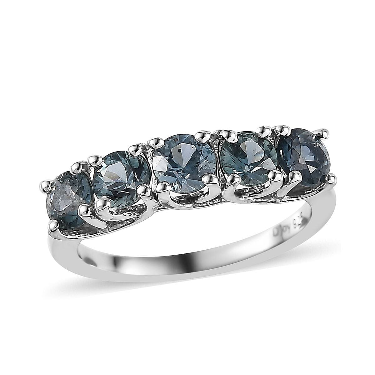 Parti Sapphire 1.60 ctw Ring ,Sapphire 5 Stone Ring , Half Eternity Band Ring ,Platinum Over Sterling Silver Ring ,Wedding Band For Women (Size 9.0) image number 0