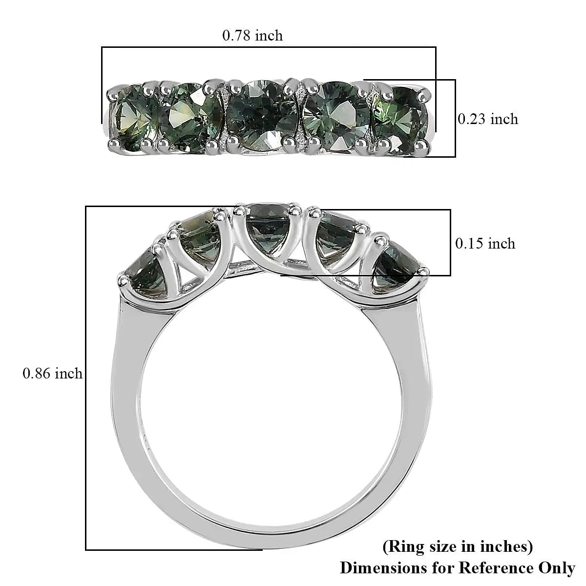 Parti Sapphire 1.60 ctw Ring ,Sapphire 5 Stone Ring , Half Eternity Band Ring ,Platinum Over Sterling Silver Ring ,Wedding Band For Women (Size 9.0) image number 6