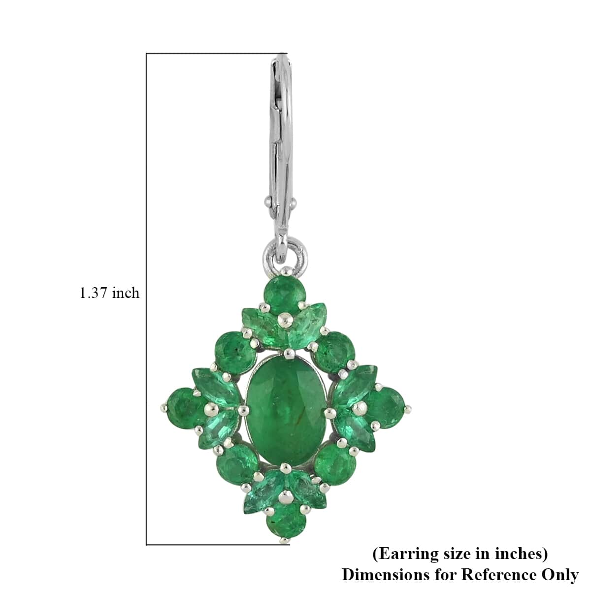 AAA Kagem Emerald Diamond Shape Dangle Earrings in Rhodium Over Sterling Silver 4.40 ctw image number 4