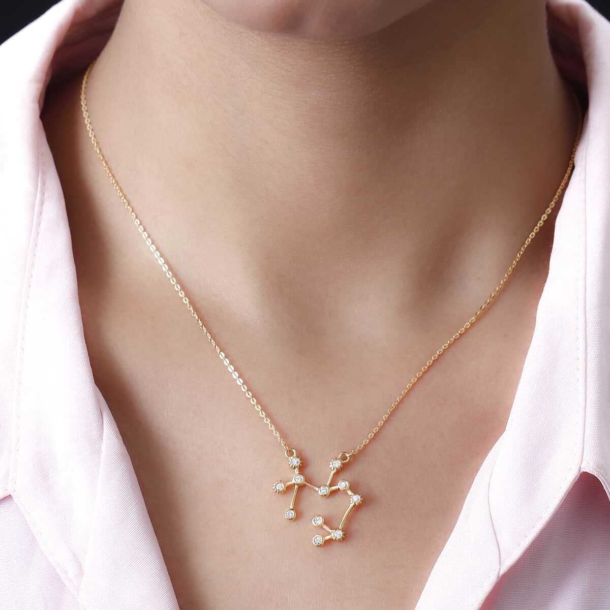 Natural White Zircon Sagittarius Zodiac Necklace 18 Inches in Vermeil Yellow Gold Over Sterling Silver 0.35 ctw image number 2