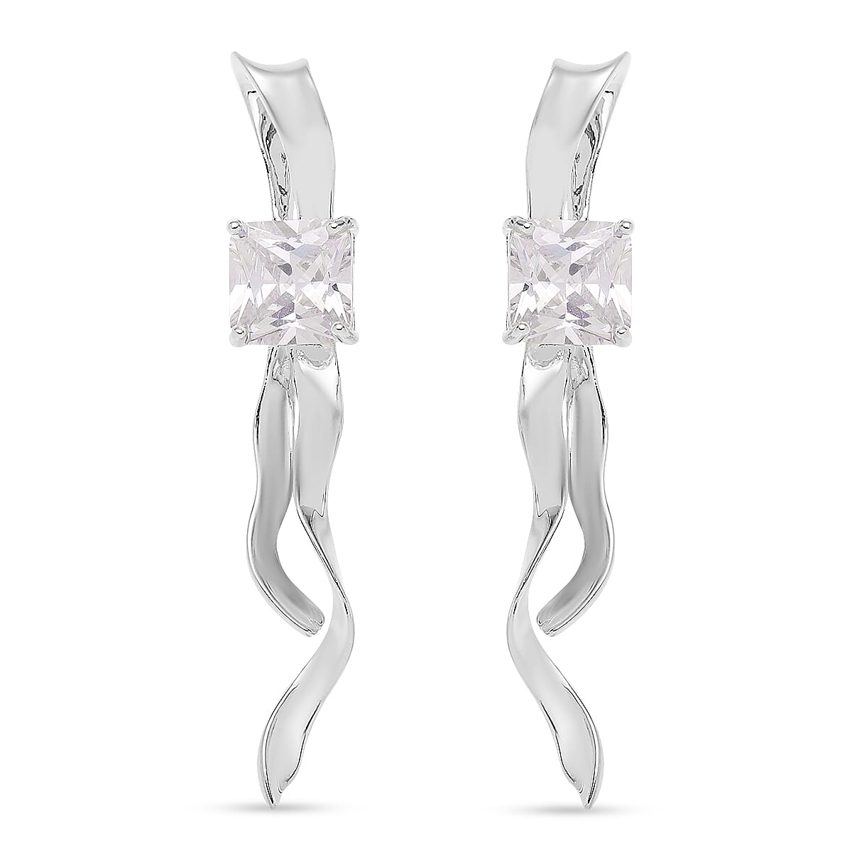 Simulated Diamond Earrings in Silvertone 2.00 ctw image number 1
