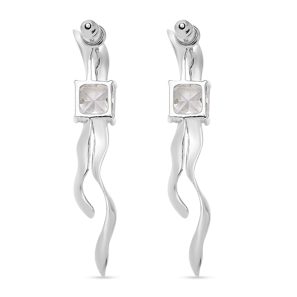 Simulated Diamond Earrings in Silvertone 2.00 ctw image number 3