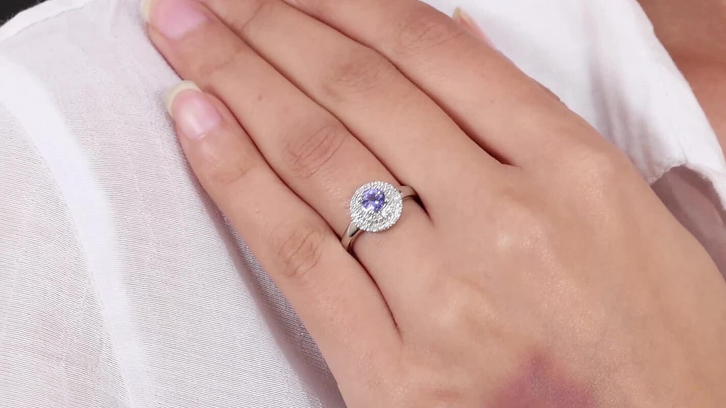 Tanzanite and White Zircon 1.25 ctw Ring in Platinum Over Sterling Silver (Size 10.0)
