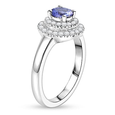 Tanzanite and White Zircon 1.25 ctw Ring in Platinum Over Sterling Silver (Size 10.0)