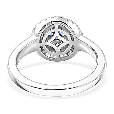 Tanzanite and White Zircon 1.25 ctw Ring in Platinum Over Sterling Silver (Size 10.0)
