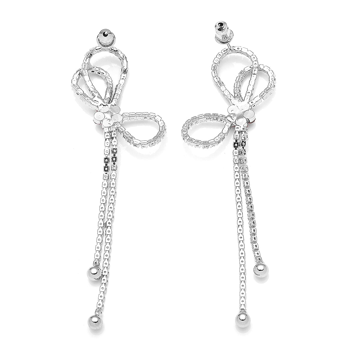 Will You be My Bridesmaid Jewelry Gift Set with Simulated White and Fuchsia Pink Diamond Knotted Bow Earrings in Silvertone 1.00 ctw image number 2