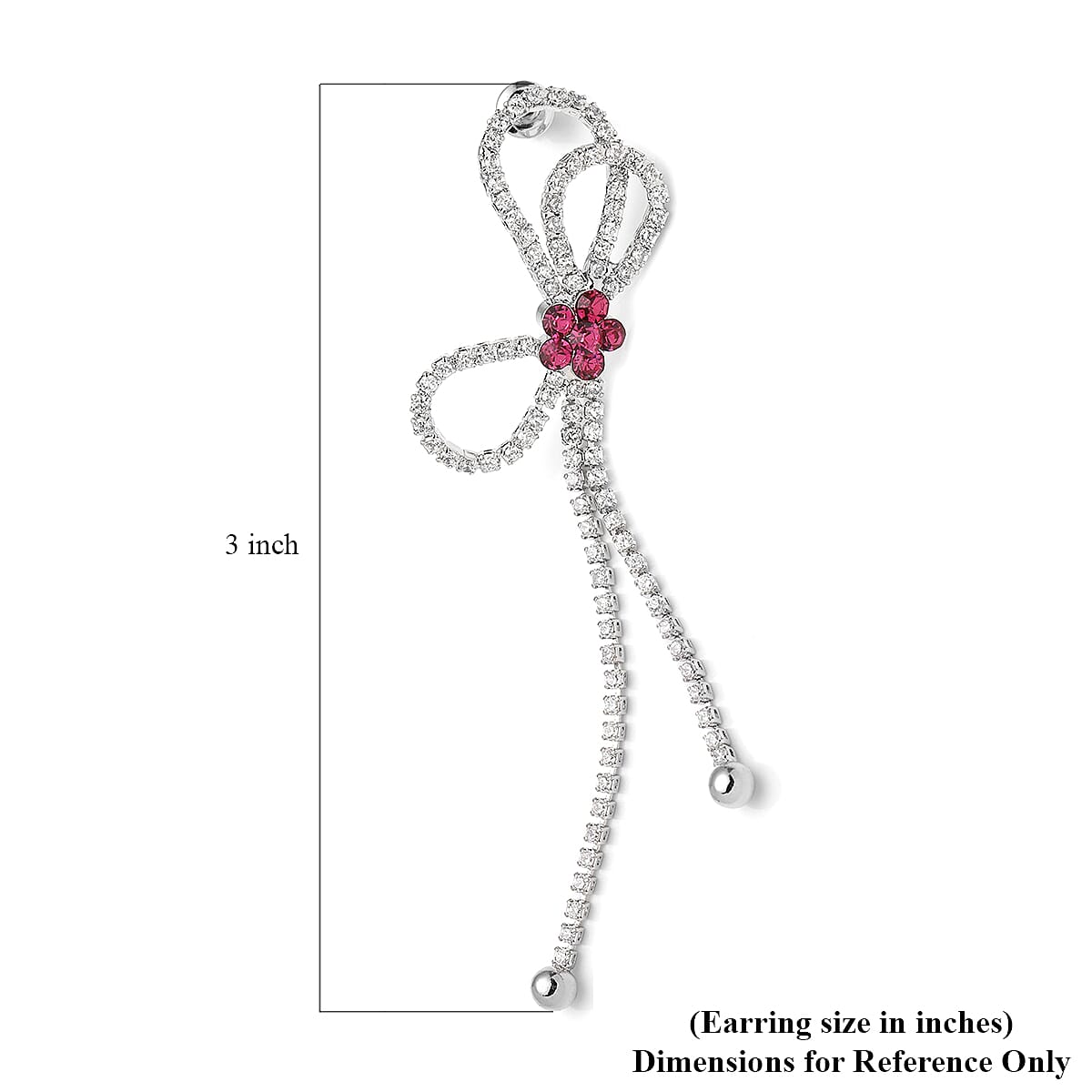 Will You be My Bridesmaid Jewelry Gift Set with Simulated White and Fuchsia Pink Diamond Knotted Bow Earrings in Silvertone 1.00 ctw image number 3