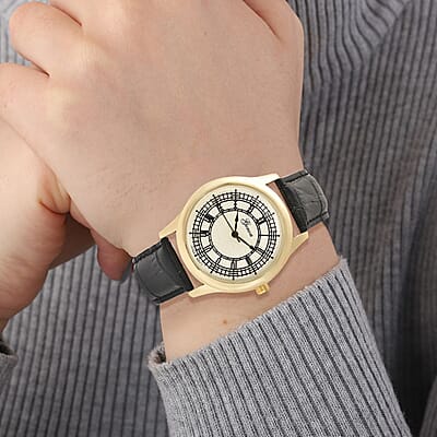 Genoa Japanese Movement Watch with Black Genuine Leather Strap (7.00-8.50 Inches) (39mm)