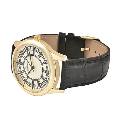 Genoa Japanese Movement Watch with Black Genuine Leather Strap (7.00-8.50 Inches) (39mm)