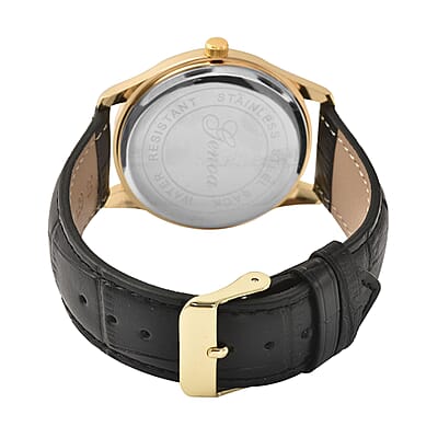 Genoa Japanese Movement Watch with Black Genuine Leather Strap (7.00-8.50 Inches) (39mm)