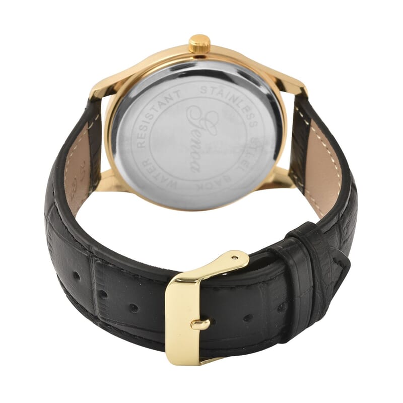 Genoa Japanese Movement Watch with Black Genuine Leather Strap (7.00-8.50 Inches) (39mm)