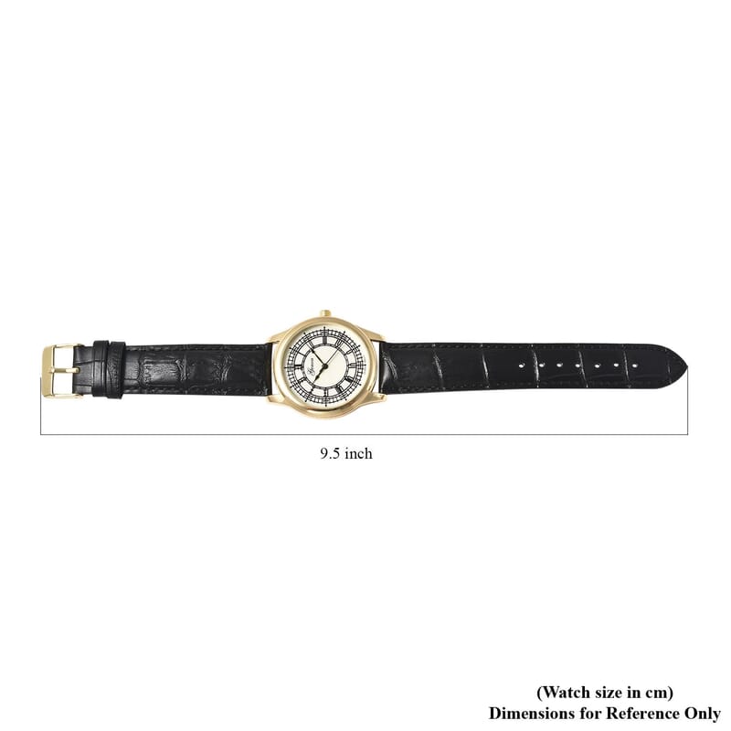 Genoa Japanese Movement Watch with Black Genuine Leather Strap (7.00-8.50 Inches) (39mm)