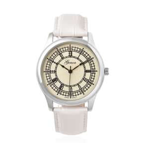 Genoa Japanese Movement Watch with White Genuine Leather Strap (7.00-8.50 Inches) (39mm)