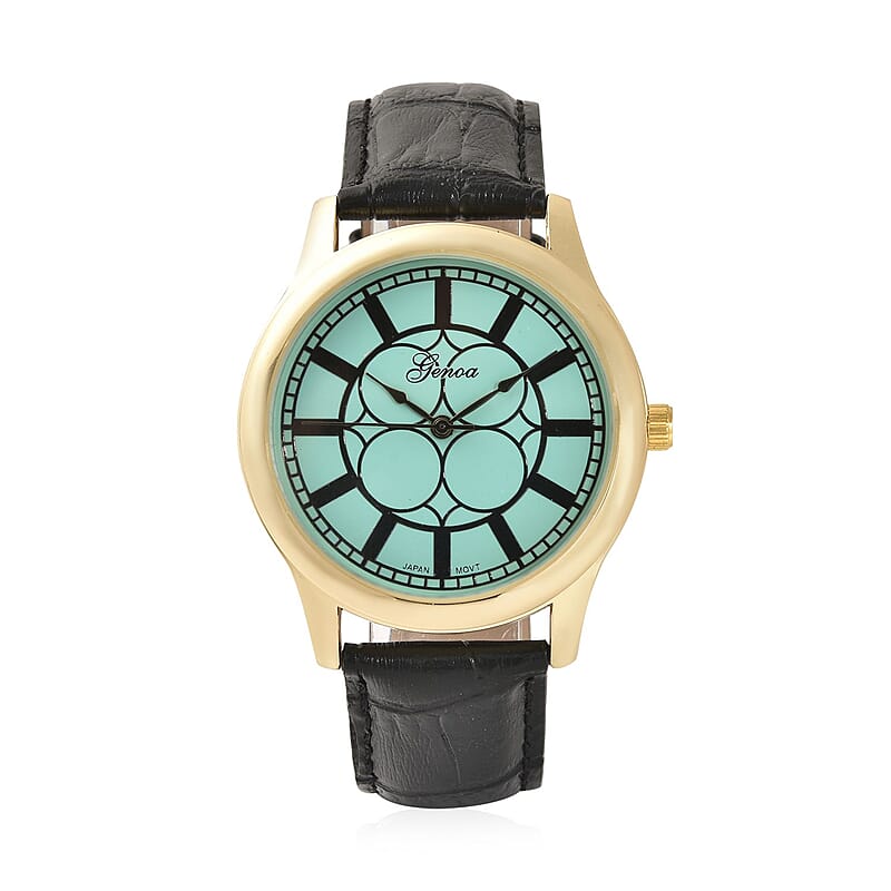 Genoa Japanese Movement Watch with Black Genuine Leather Strap (7.00-8.50 Inches) (39mm)