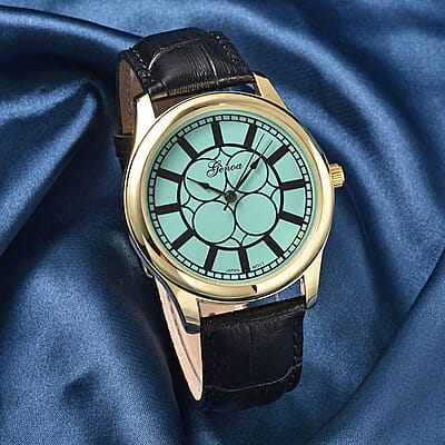 Genoa Japanese Movement Watch with Black Genuine Leather Strap (7.00-8.50 Inches) (39mm)