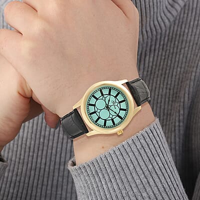 Genoa Japanese Movement Watch with Black Genuine Leather Strap (7.00-8.50 Inches) (39mm)