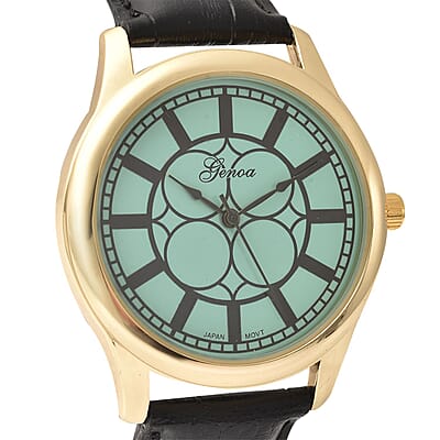 Genoa Japanese Movement Watch with Black Genuine Leather Strap (7.00-8.50 Inches) (39mm)