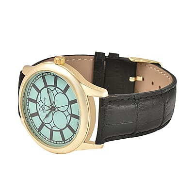Genoa Japanese Movement Watch with Black Genuine Leather Strap (7.00-8.50 Inches) (39mm)