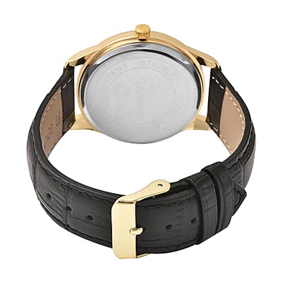 Genoa Japanese Movement Watch with Black Genuine Leather Strap (7.00-8.50 Inches) (39mm)