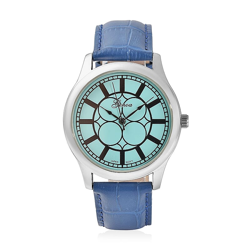 Genoa Japanese Movement Watch with Blue Genuine Leather Strap (7.00-8.50 Inches) (39mm)