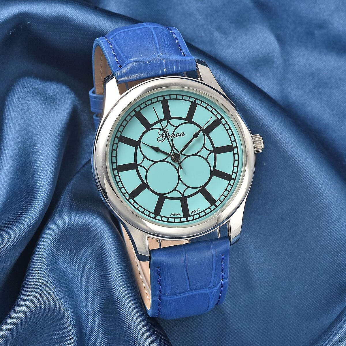 Genoa Japanese Movement Watch with Blue Genuine Leather Strap (7.00-8.50 Inches) (39mm) image number 1