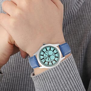 Genoa Japanese Movement Watch with Blue Genuine Leather Strap (7.00-8.50 Inches) (39mm)
