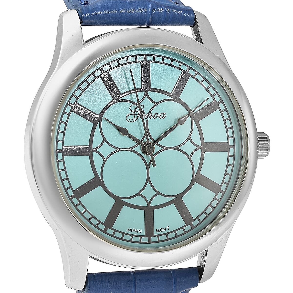 Genoa Japanese Movement Watch with Blue Genuine Leather Strap (7.00-8.50 Inches) (39mm) image number 3
