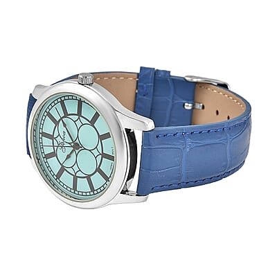 Genoa Japanese Movement Watch with Blue Genuine Leather Strap (7.00-8.50 Inches) (39mm)