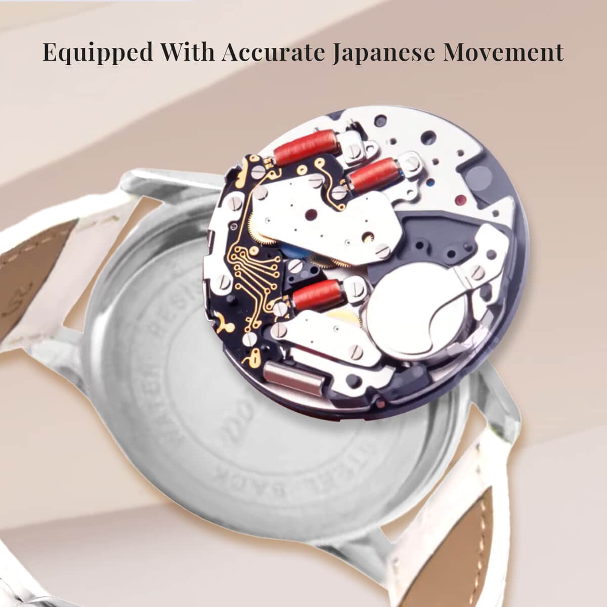 Genoa Japanese Movement Watch with White Genuine Leather Strap (7.00-8.50 Inches) (39mm) image number 5