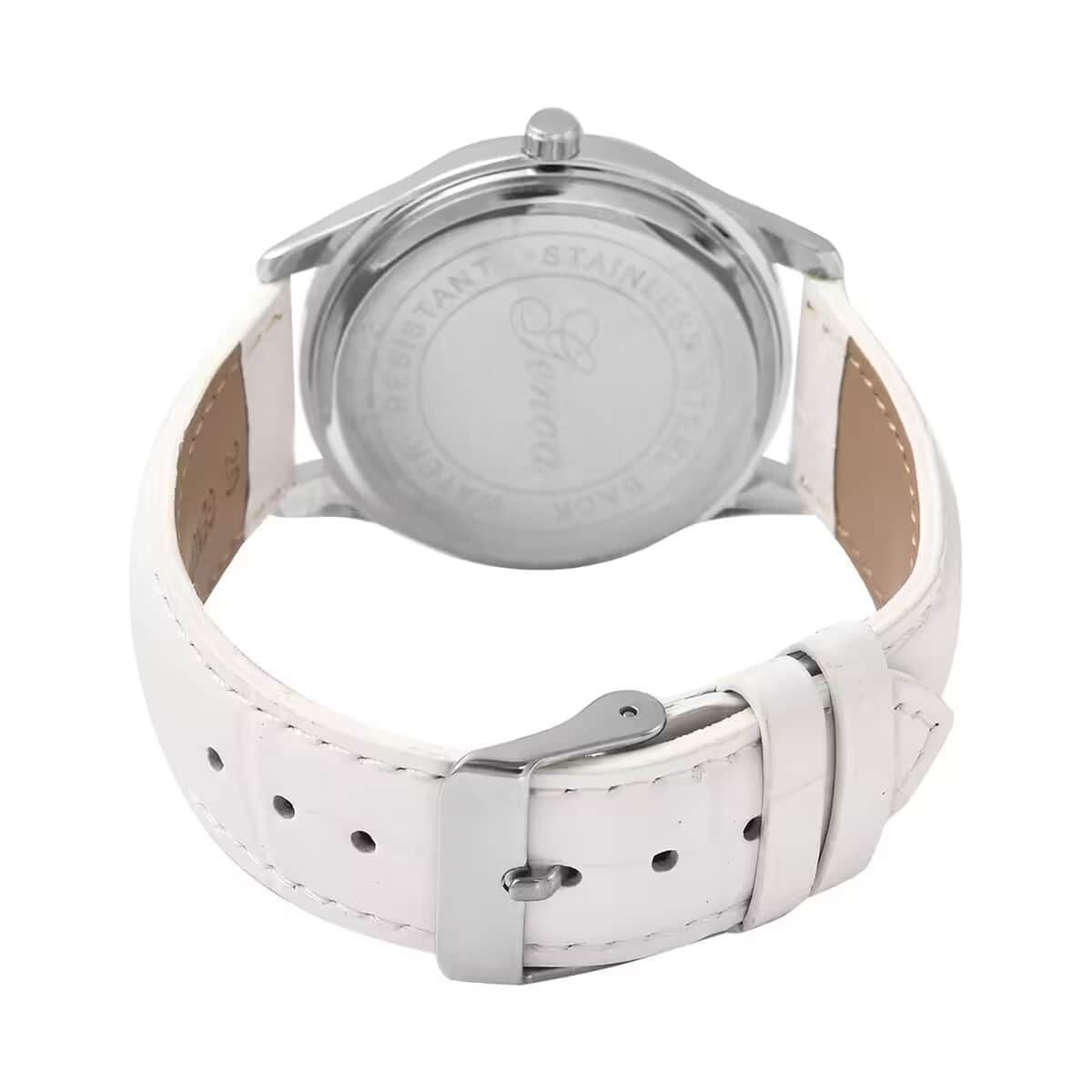 Genoa Japanese Movement Watch with White Genuine Leather Strap (7.00-8.50 Inches) (39mm) image number 9