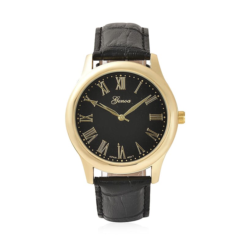 Genoa Miyota Japanese Movement Watch with Black Color Genuine Leather Strap (7.00-8.50 Inches) (39mm)