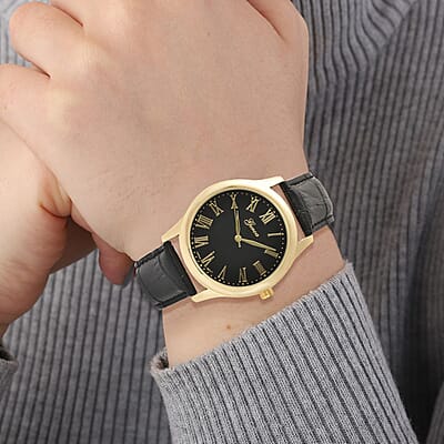 Genoa Miyota Japanese Movement Watch with Black Color Genuine Leather Strap (7.00-8.50 Inches) (39mm)