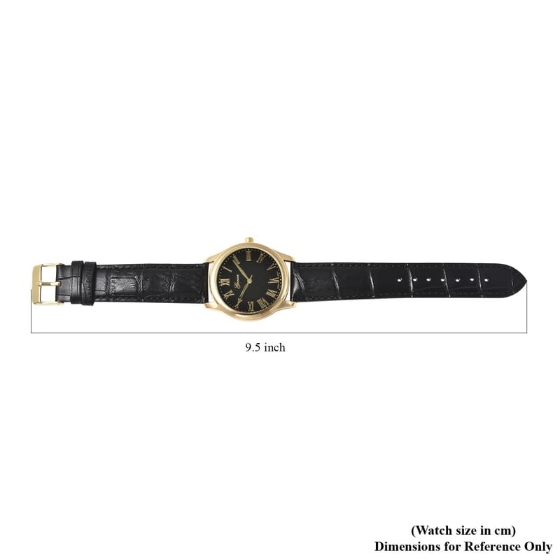 Genoa Miyota Japanese Movement Watch with Black Color Genuine Leather Strap (7.00-8.50 Inches) (39mm)